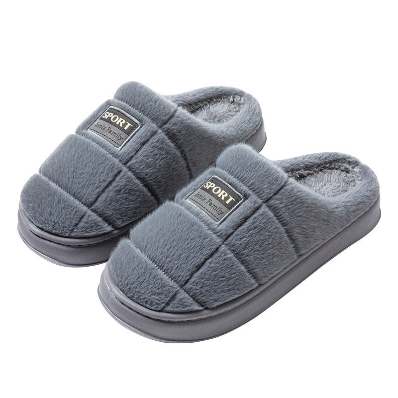 Men's Plaid Cotton Slippers Winter Warm House Shoes Indoor Thick-soled Non-slip Bedroom Floor Slipper Couple