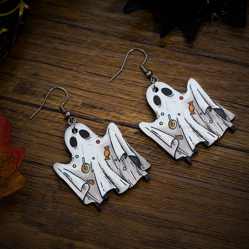 Halloween Book Ghost Earrings Wooden Double-sided