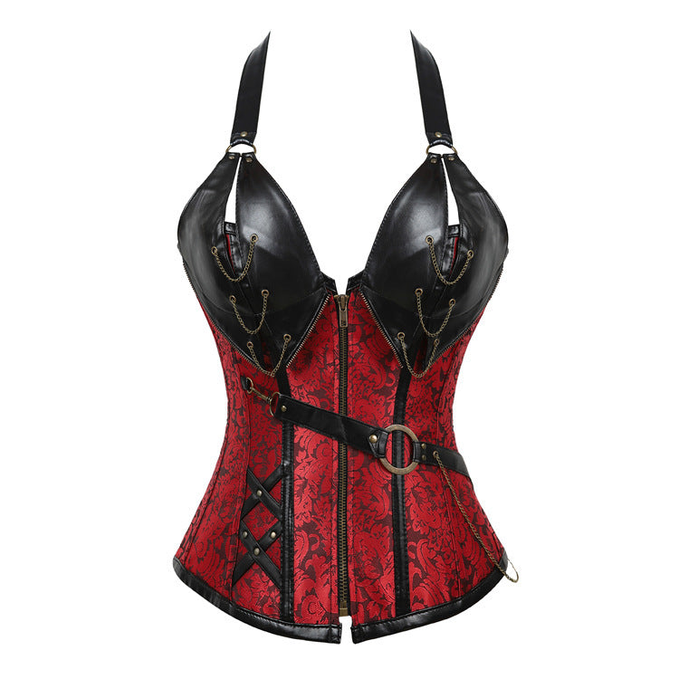 Punk Leather Corset With Belt Halter Shape Body