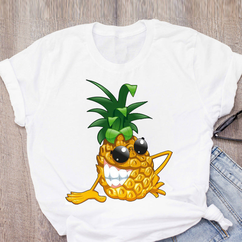 Hip Hop Summer New Fruit Pineapple Loose Short Sleeve