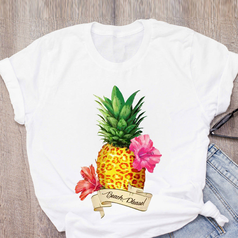 Hip Hop Summer New Fruit Pineapple Loose Short Sleeve