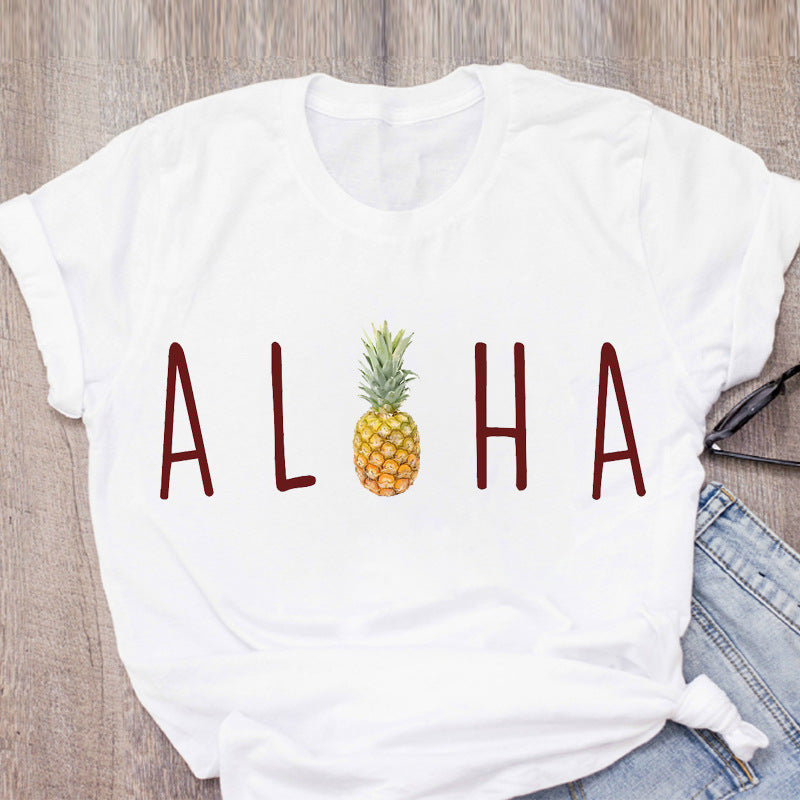 Hip Hop Summer New Fruit Pineapple Loose Short Sleeve