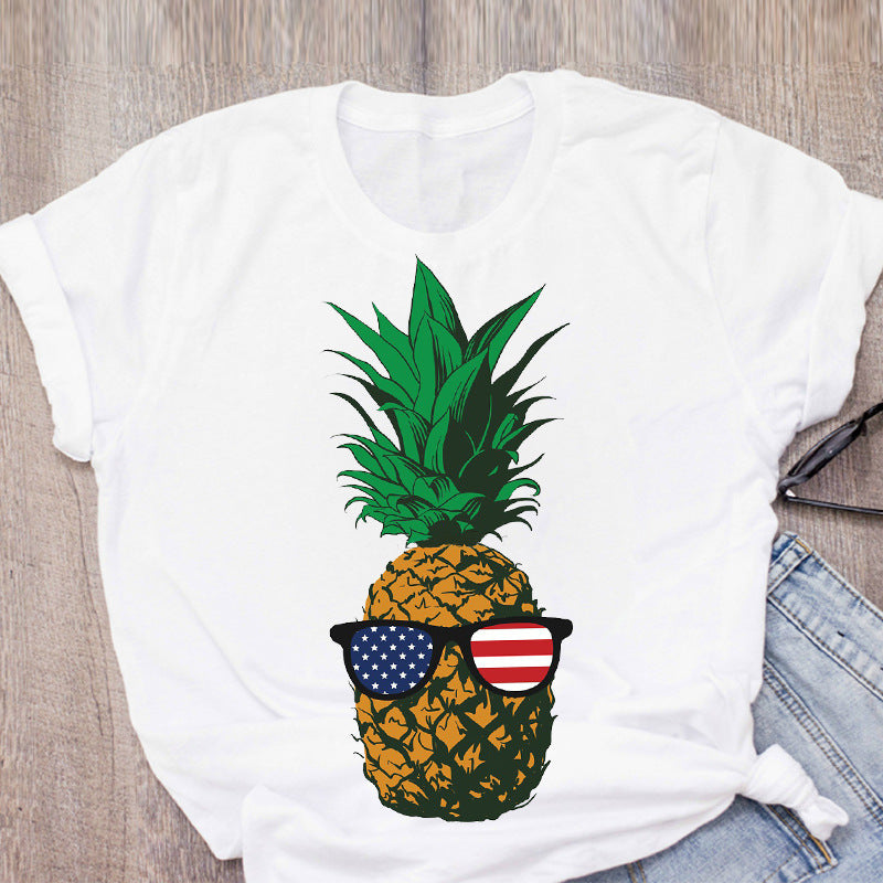 Hip Hop Summer New Fruit Pineapple Loose Short Sleeve