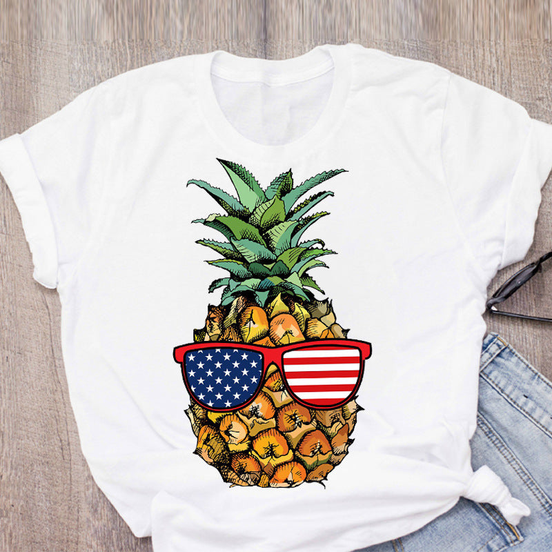 Hip Hop Summer New Fruit Pineapple Loose Short Sleeve