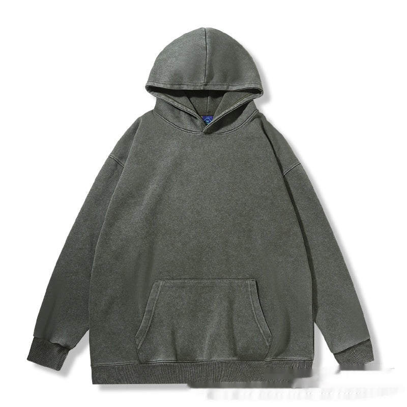 Waxed Washed Distressed Hooded Round Neck Sweater