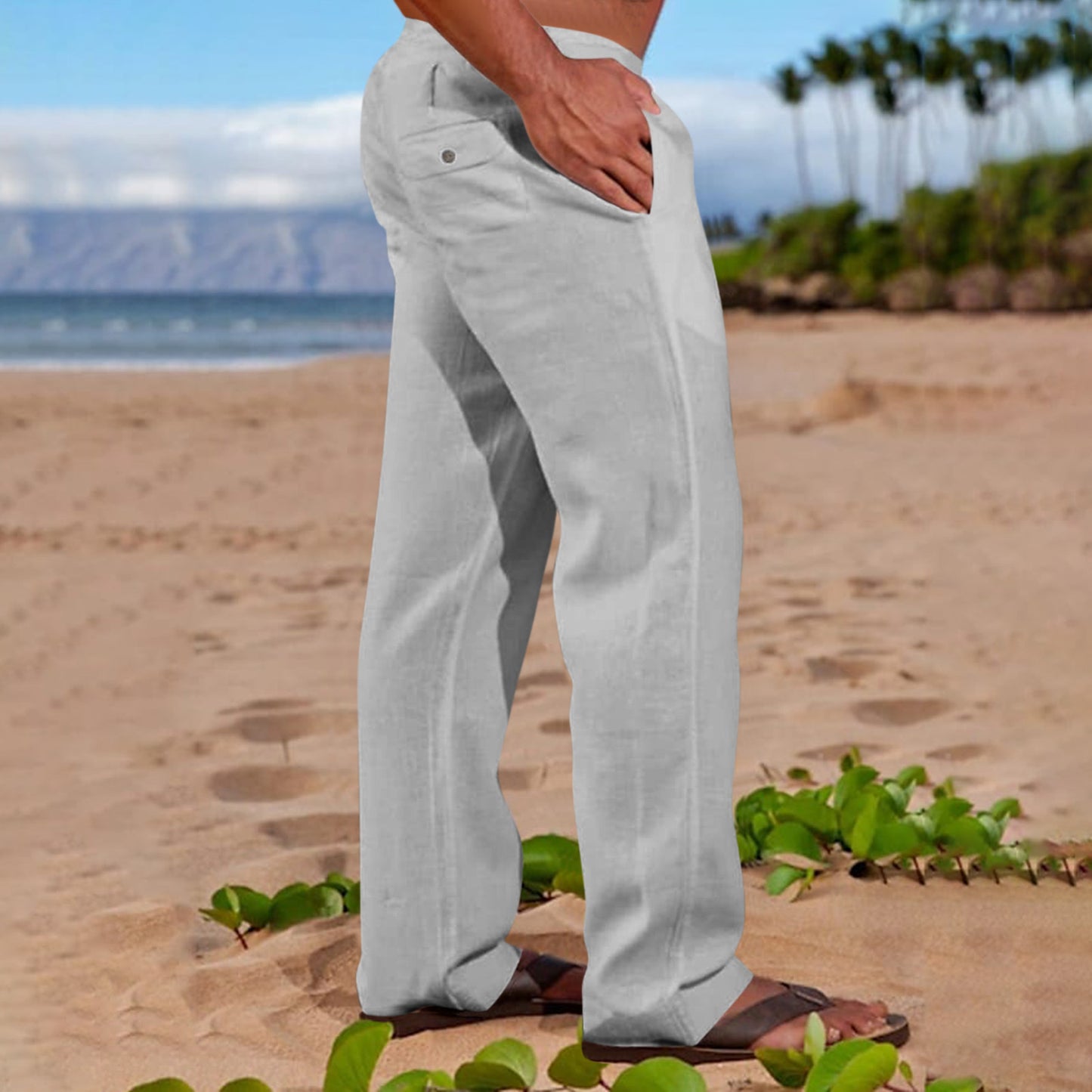 Men's Trousers Beach Drawstring Elastic Waist Straight Leg Outdoor Leisure