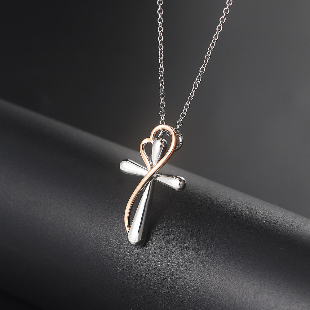 Heart-shaped Cross Necklace Simple Color Separation Electroplating