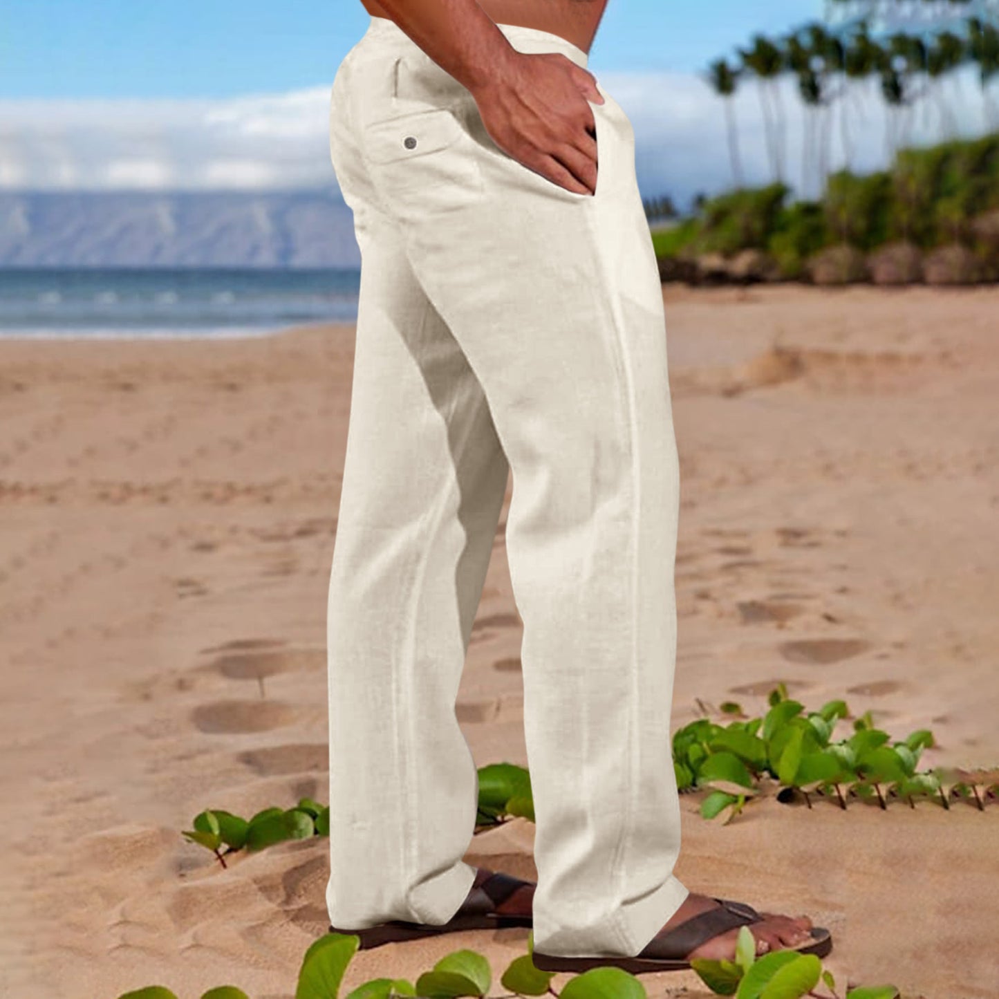 Men's Trousers Beach Drawstring Elastic Waist Straight Leg Outdoor Leisure