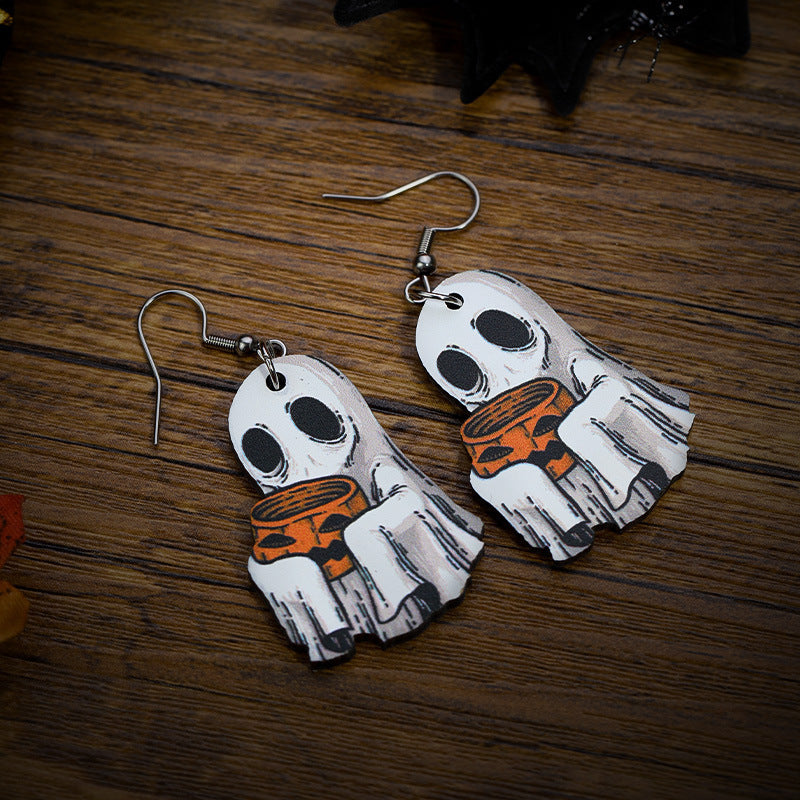 Halloween Book Ghost Earrings Wooden Double-sided