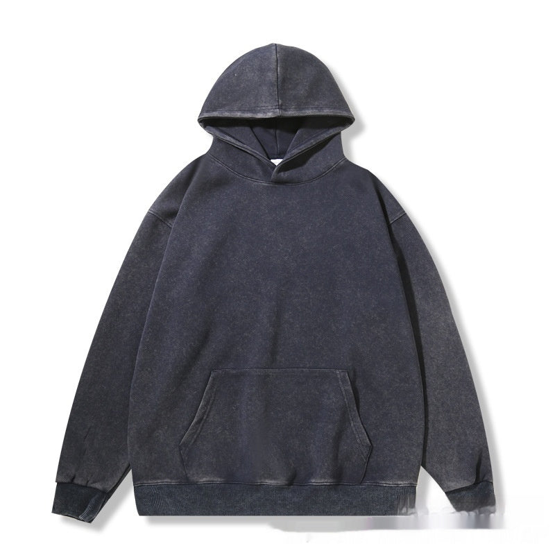 Waxed Washed Distressed Hooded Round Neck Sweater