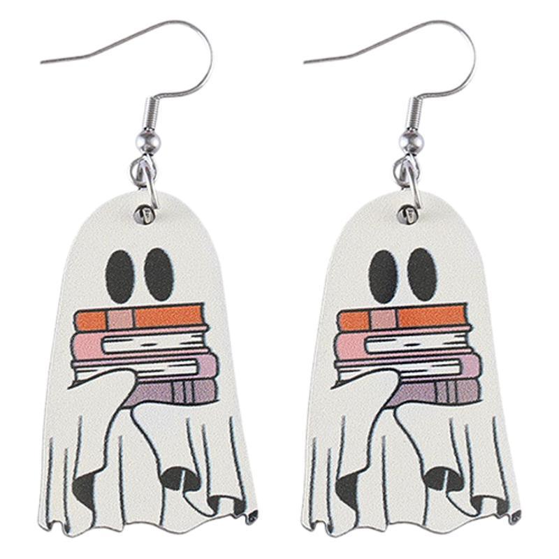 Halloween Book Ghost Earrings Wooden Double-sided