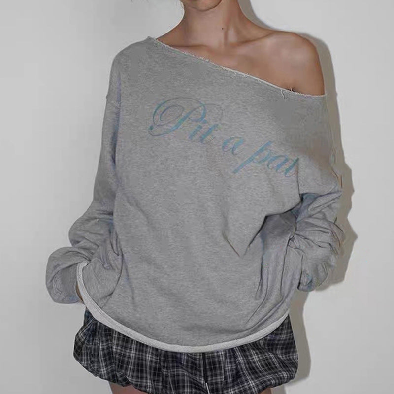 Letter Printed Loose Sweatshirt Knitted Top