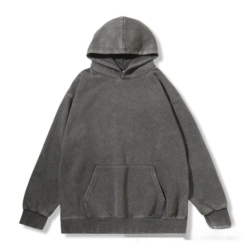 Waxed Washed Distressed Hooded Round Neck Sweater