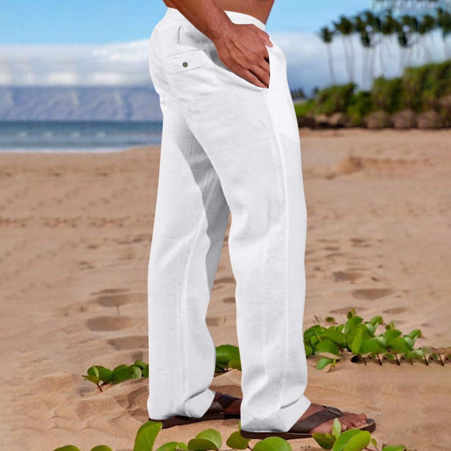 Men's Trousers Beach Drawstring Elastic Waist Straight Leg Outdoor Leisure