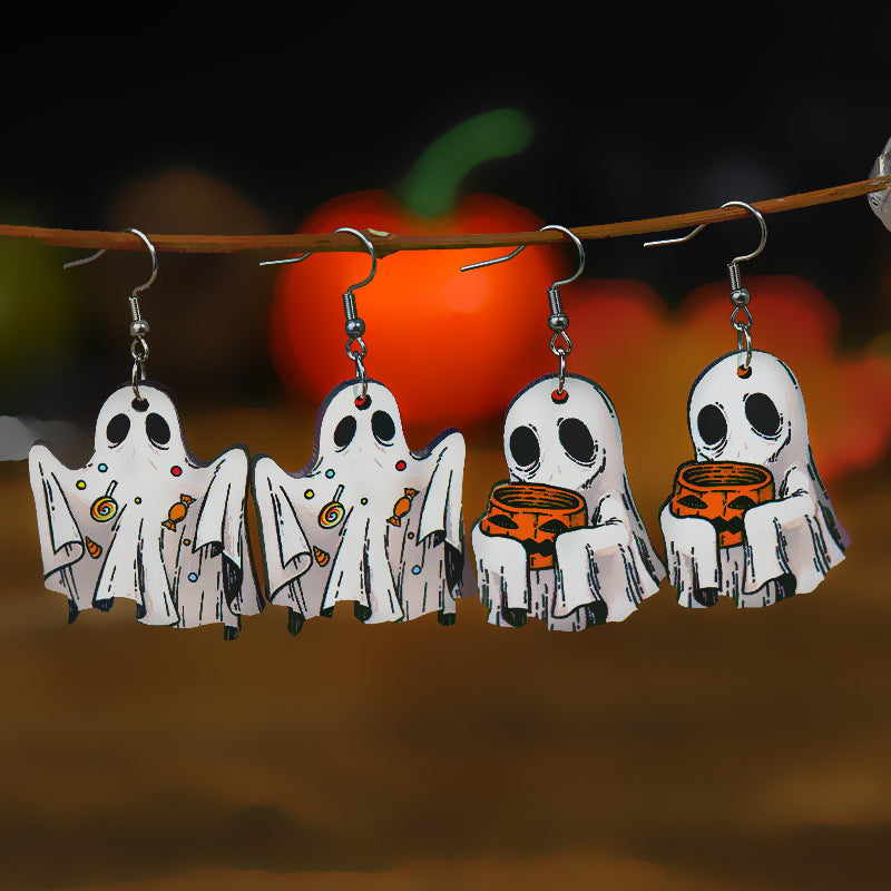 Halloween Book Ghost Earrings Wooden Double-sided