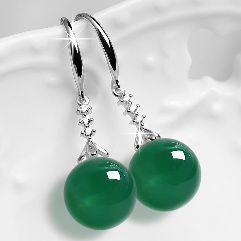 Elegant Silvering Earrings Female Chalcedony Green Agate