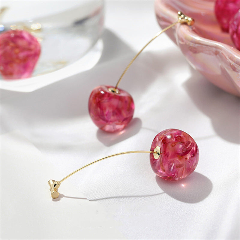 Cherry Long Dried Flower Earrings